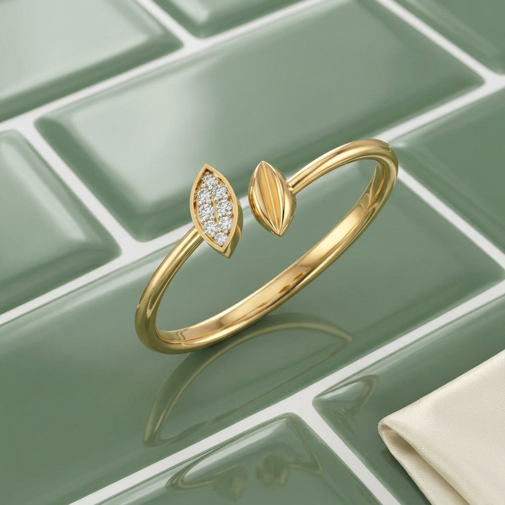 Dual Marquise Leaf Open Cuff Bangle