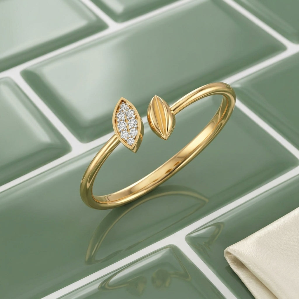 Dual Marquise Leaf Open Cuff Bangle