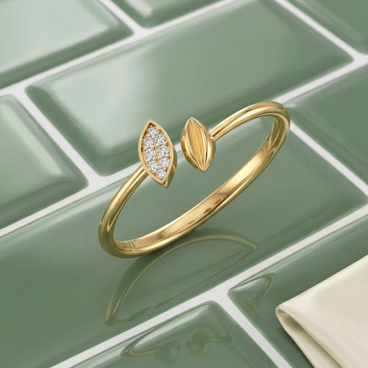 Dual Marquise Leaf Open Cuff Bangle