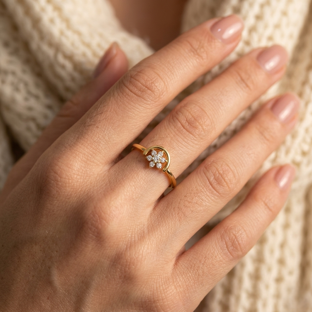 Dainty Floret Arch Halo Diamond Ring