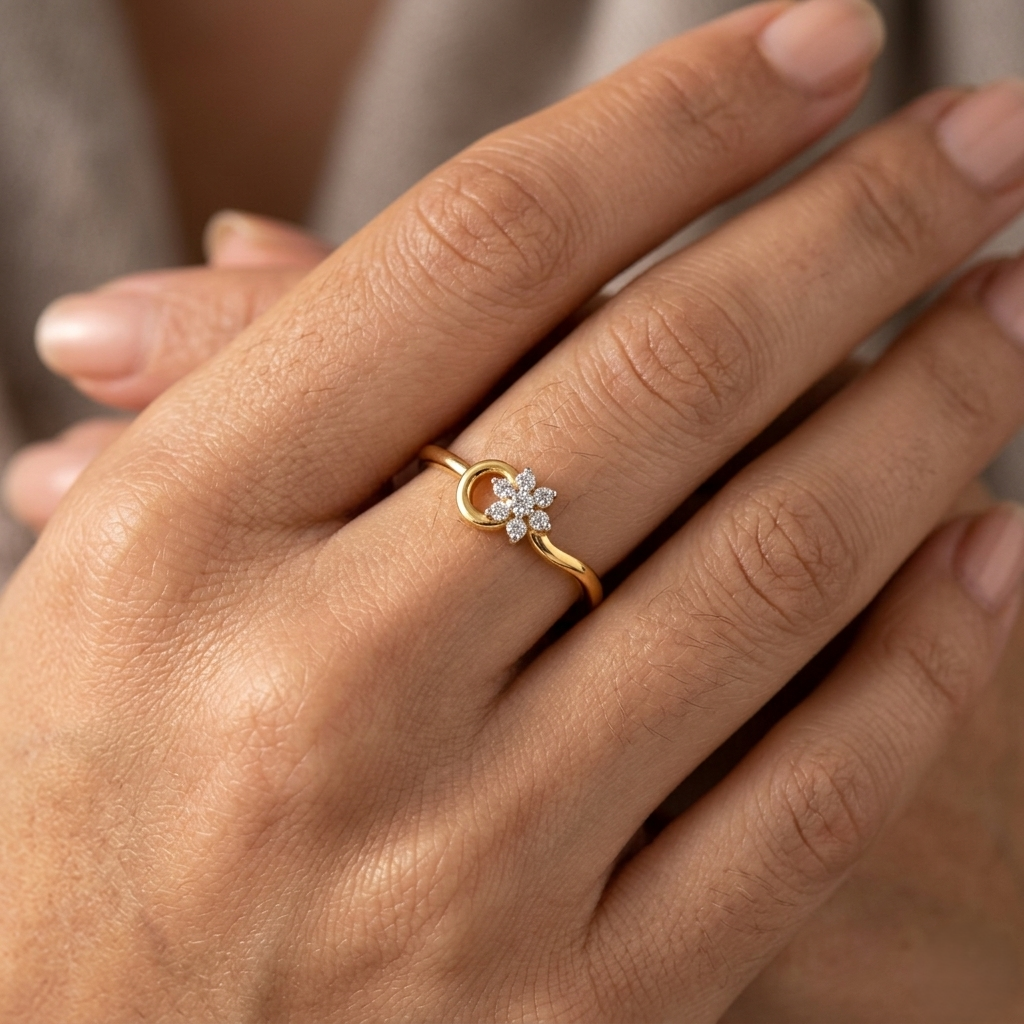 Swirling Floret Open Halo Diamond Ring