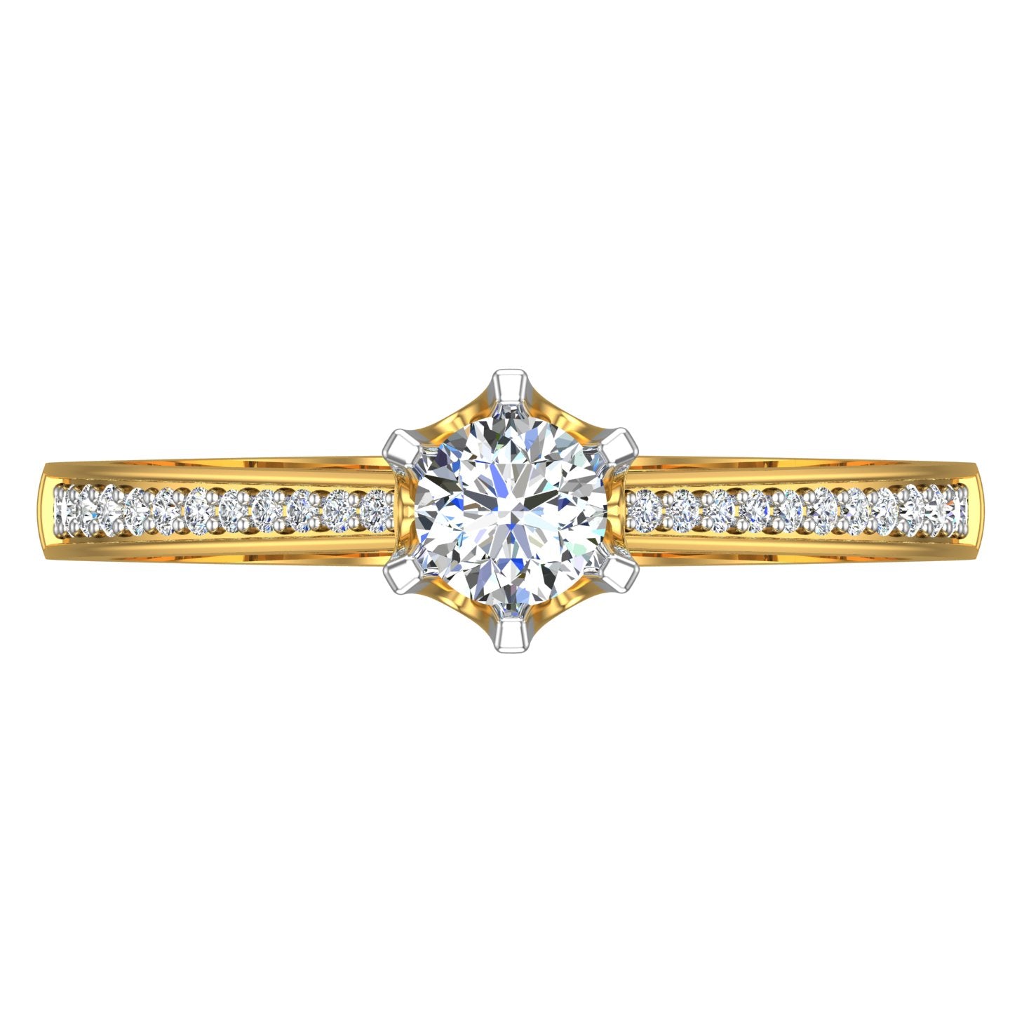Classic Round Solitaire Ring with Pavé Accord Accent Band