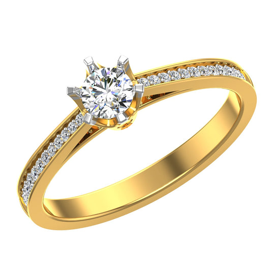 Classic Round Solitaire Ring with Pavé Accord Accent Band