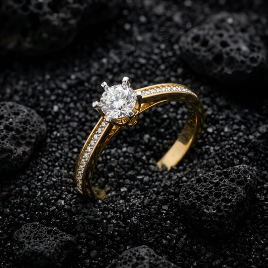 Classic Round Solitaire Ring with Pavé Accord Accent Band