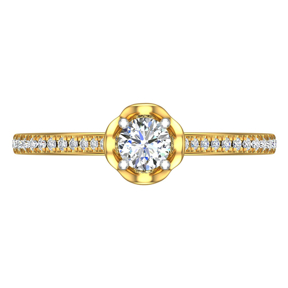 Floral Halo Solitaire Ring with Pavé Shoulders