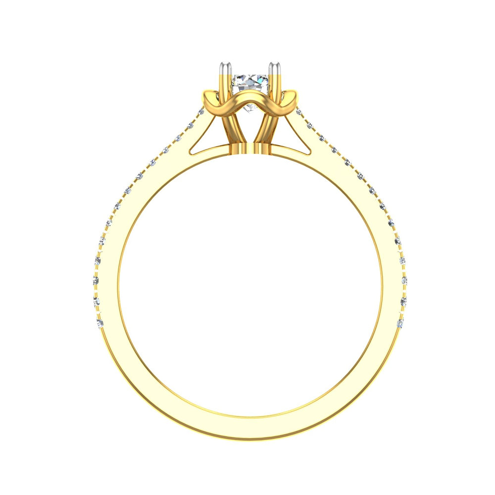 Floral Halo Solitaire Ring with Pavé Shoulders