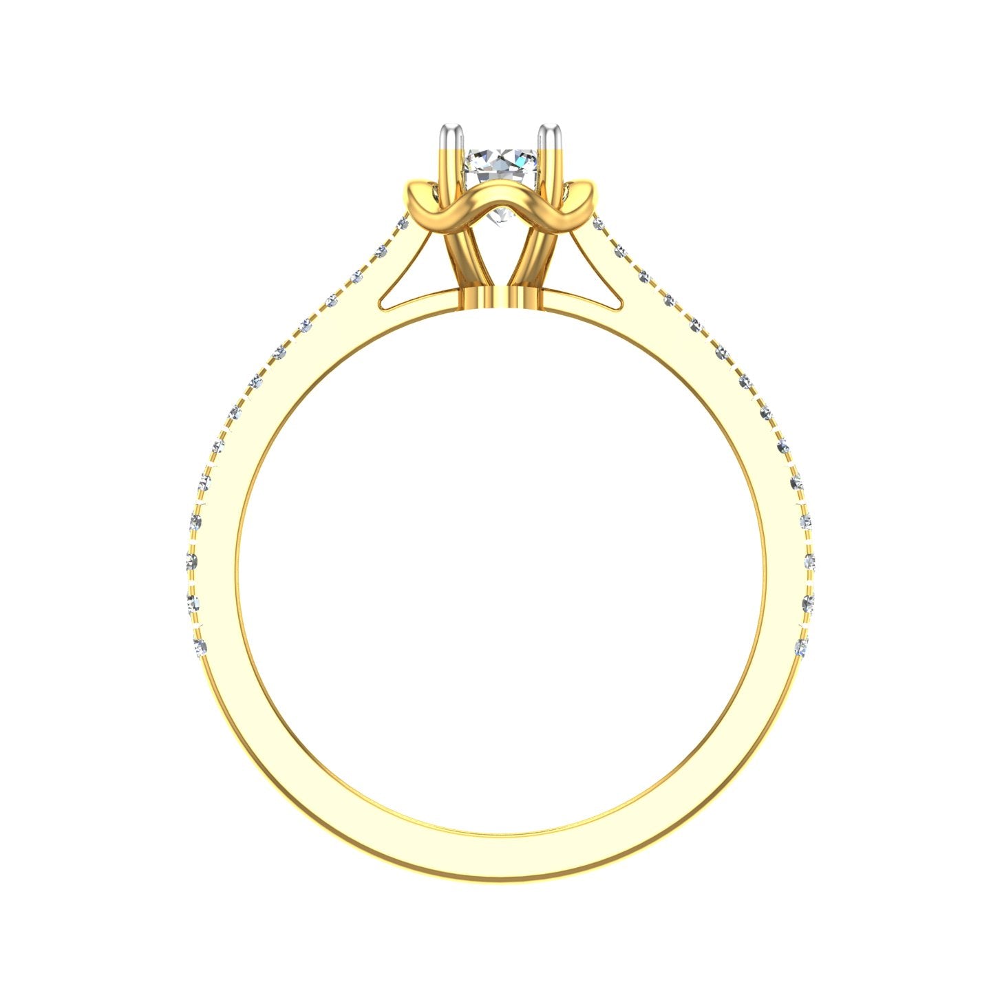 Floral Halo Solitaire Ring with Pavé Shoulders