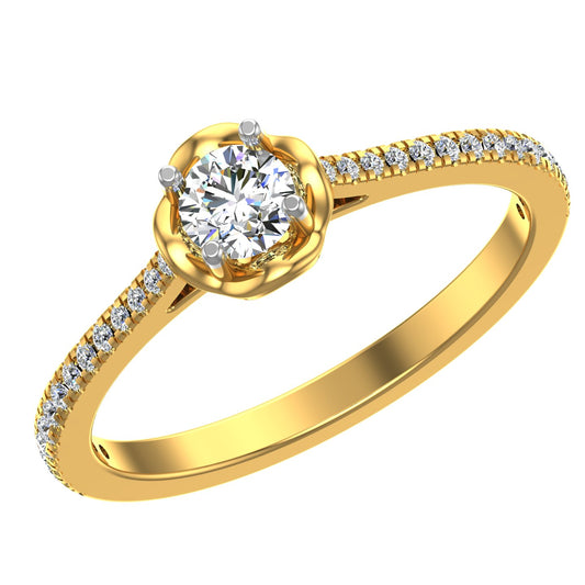 Floral Halo Solitaire Ring with Pavé Shoulders