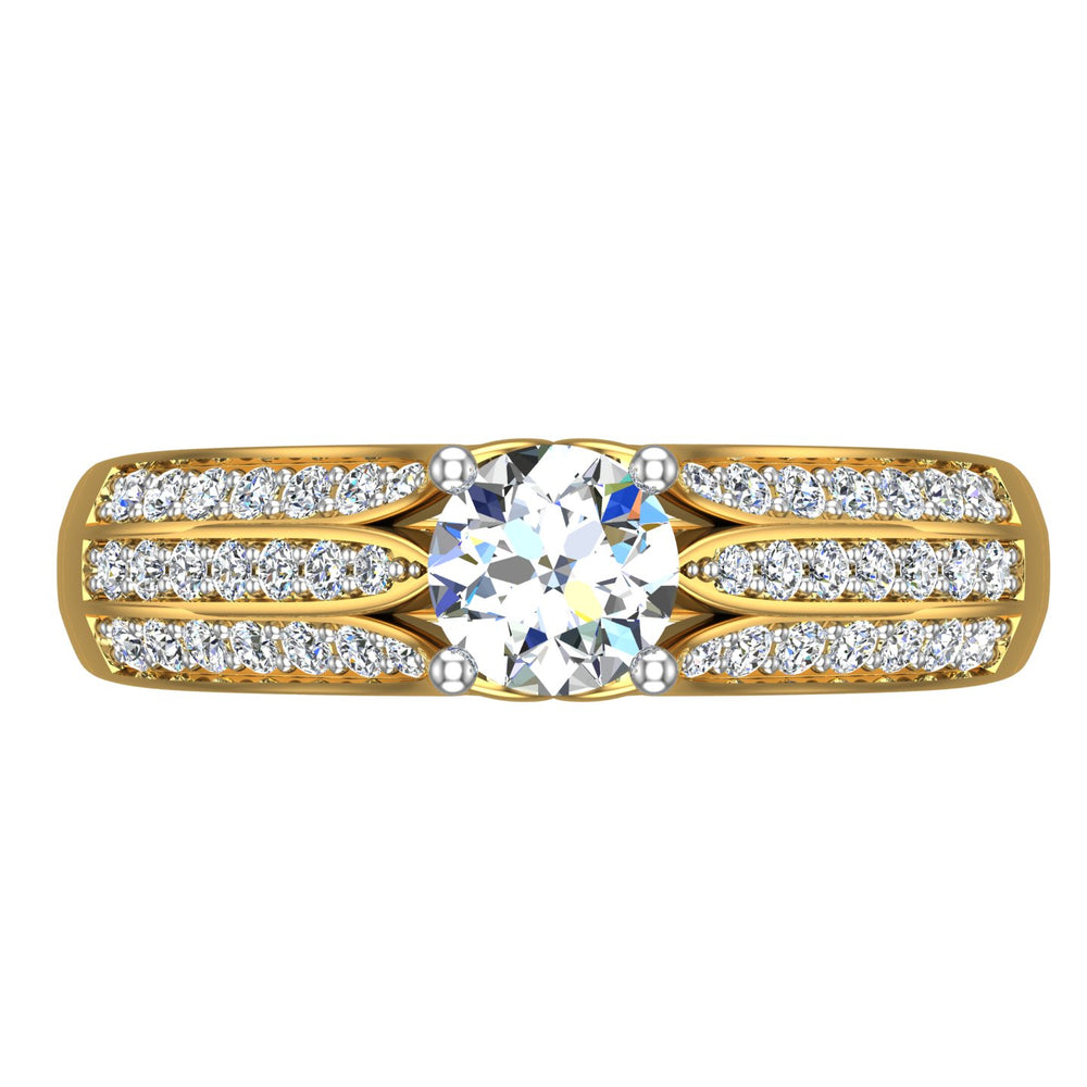 Triple-Row Pave Split Shoulder Solitaire Ring