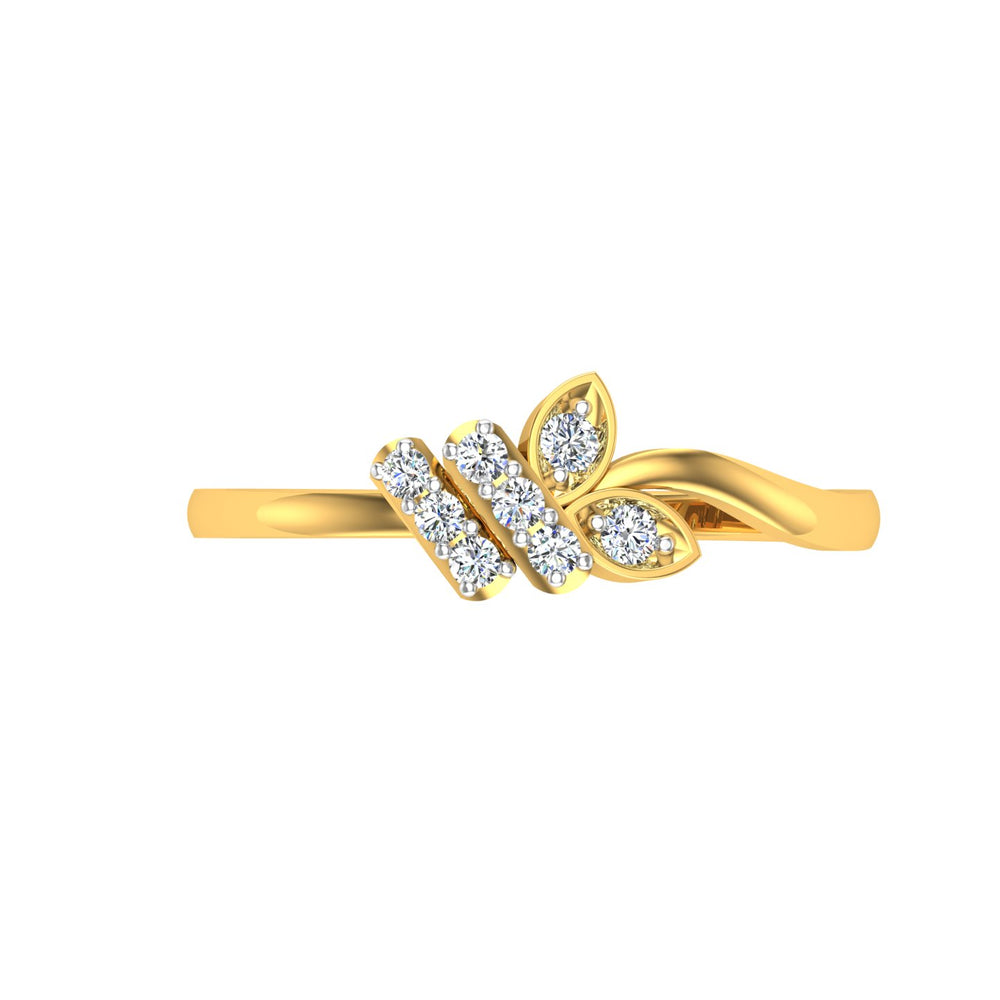 Asymmetrical Parallel Bar and Dual Leaf Bypass Diamond Ring