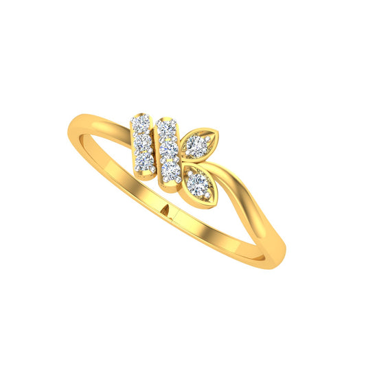Asymmetrical Parallel Bar and Dual Leaf Bypass Diamond Ring