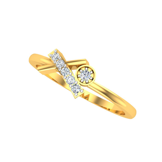 Asymmetrical Diagonal Bar and Circular Halo Bypass Diamond Ring