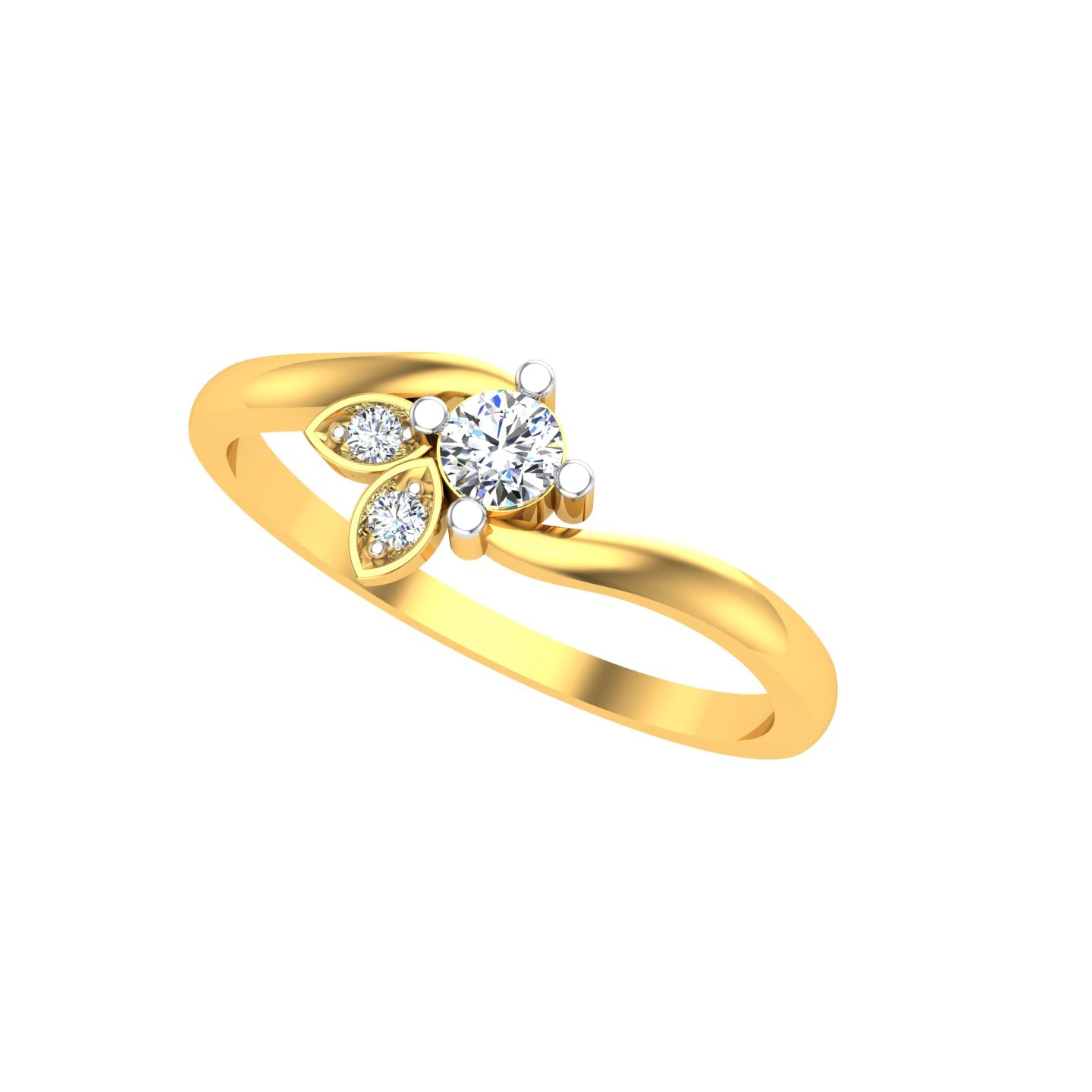 Golden Leaf Solitaire Ring