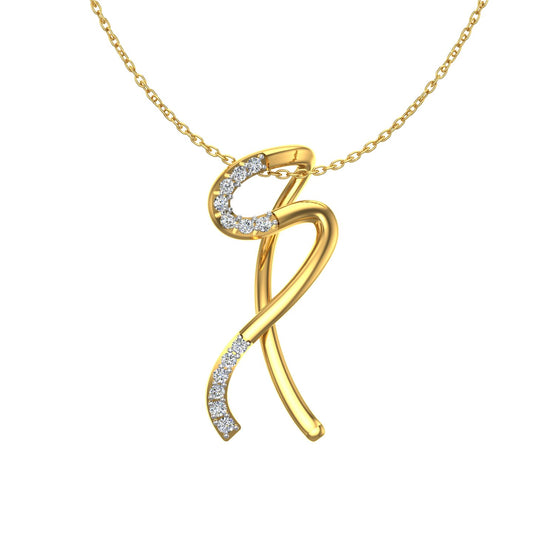 Abstract Alphabet 'R' Wave Gold Pendant