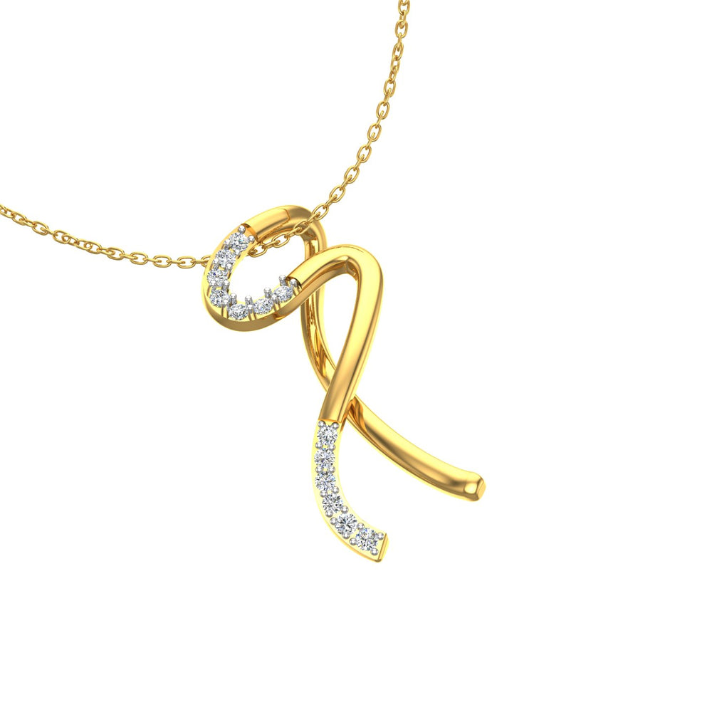 Abstract Alphabet 'R' Wave Gold Pendant