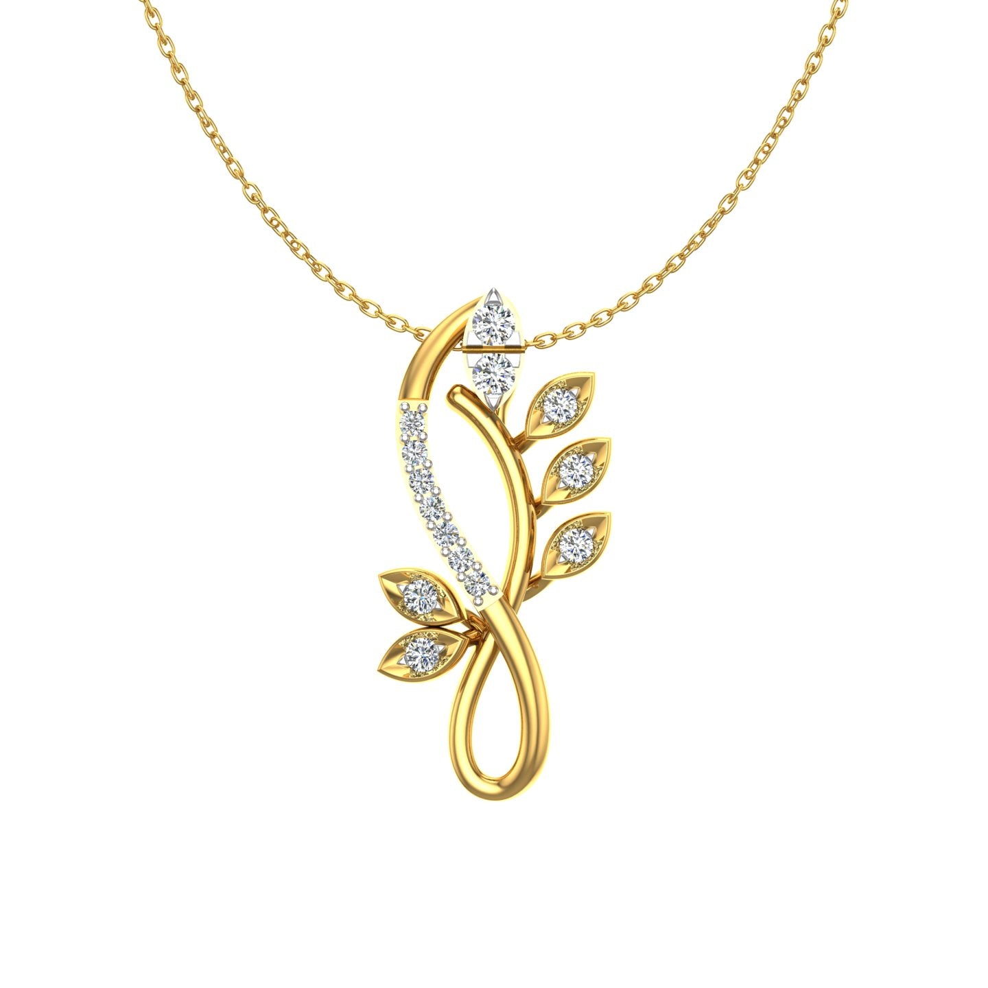 Floral Leaf Branch Gold Pendant