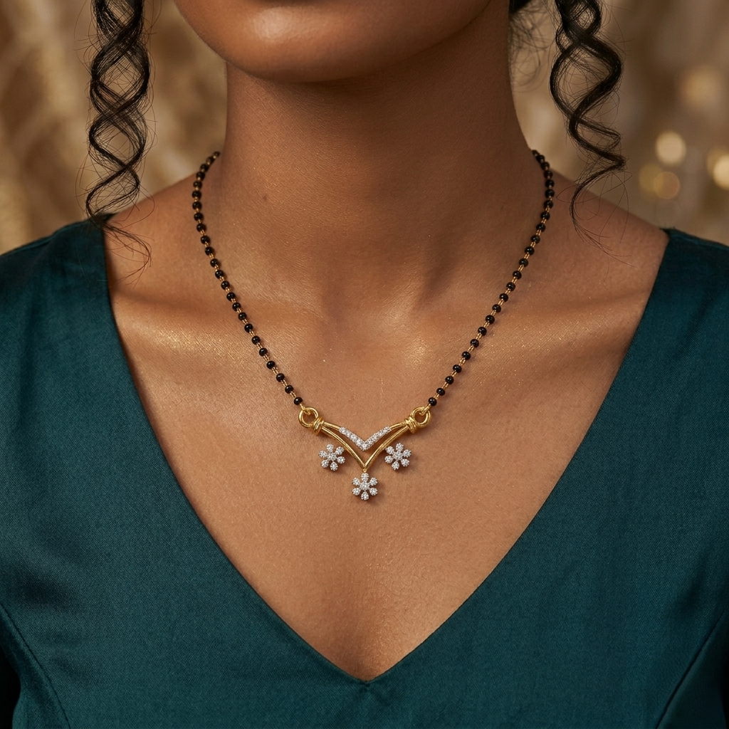 Triple Flowery Diamond Mangalsutra