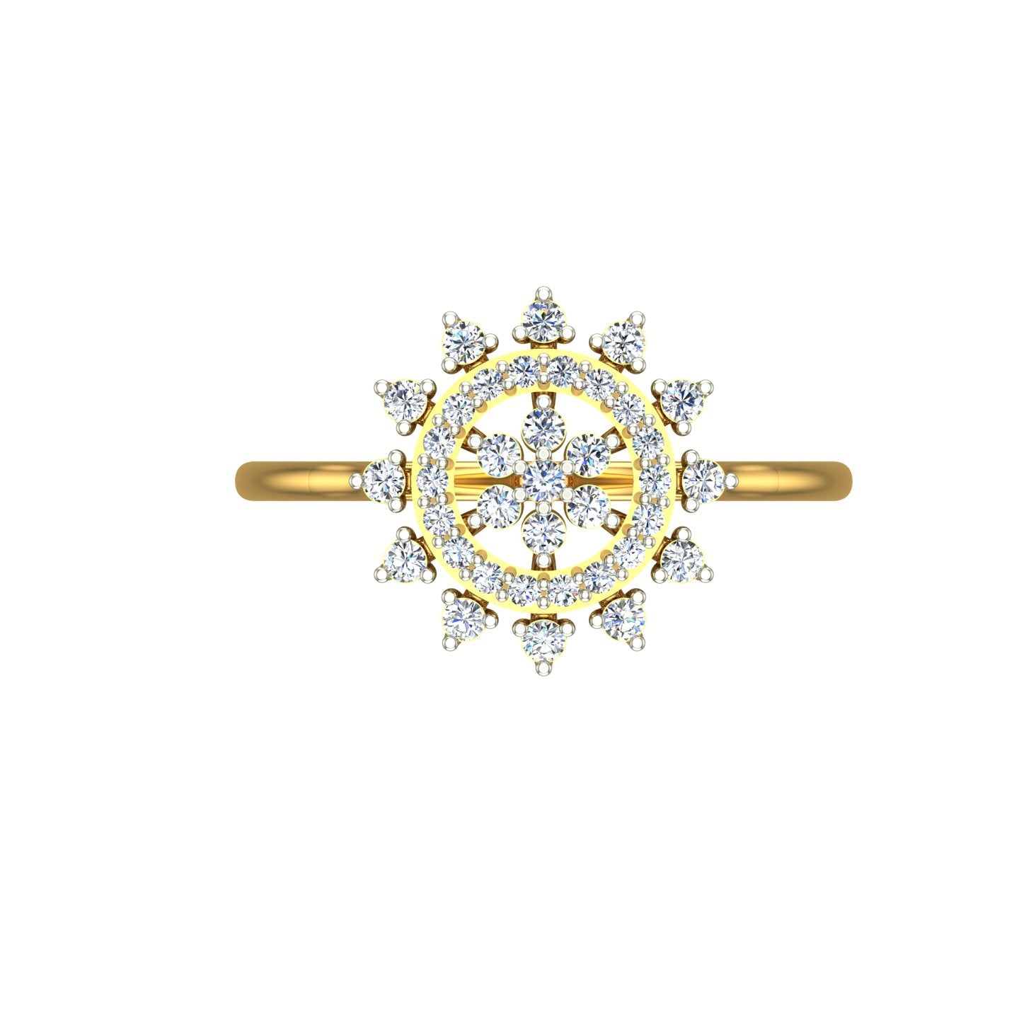 GIVA Gold Radiant Wheel Diamond Studded Ladies Ring