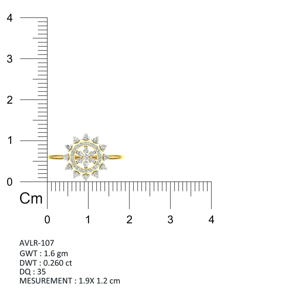 GIVA Gold Radiant Wheel Diamond Studded Ladies Ring