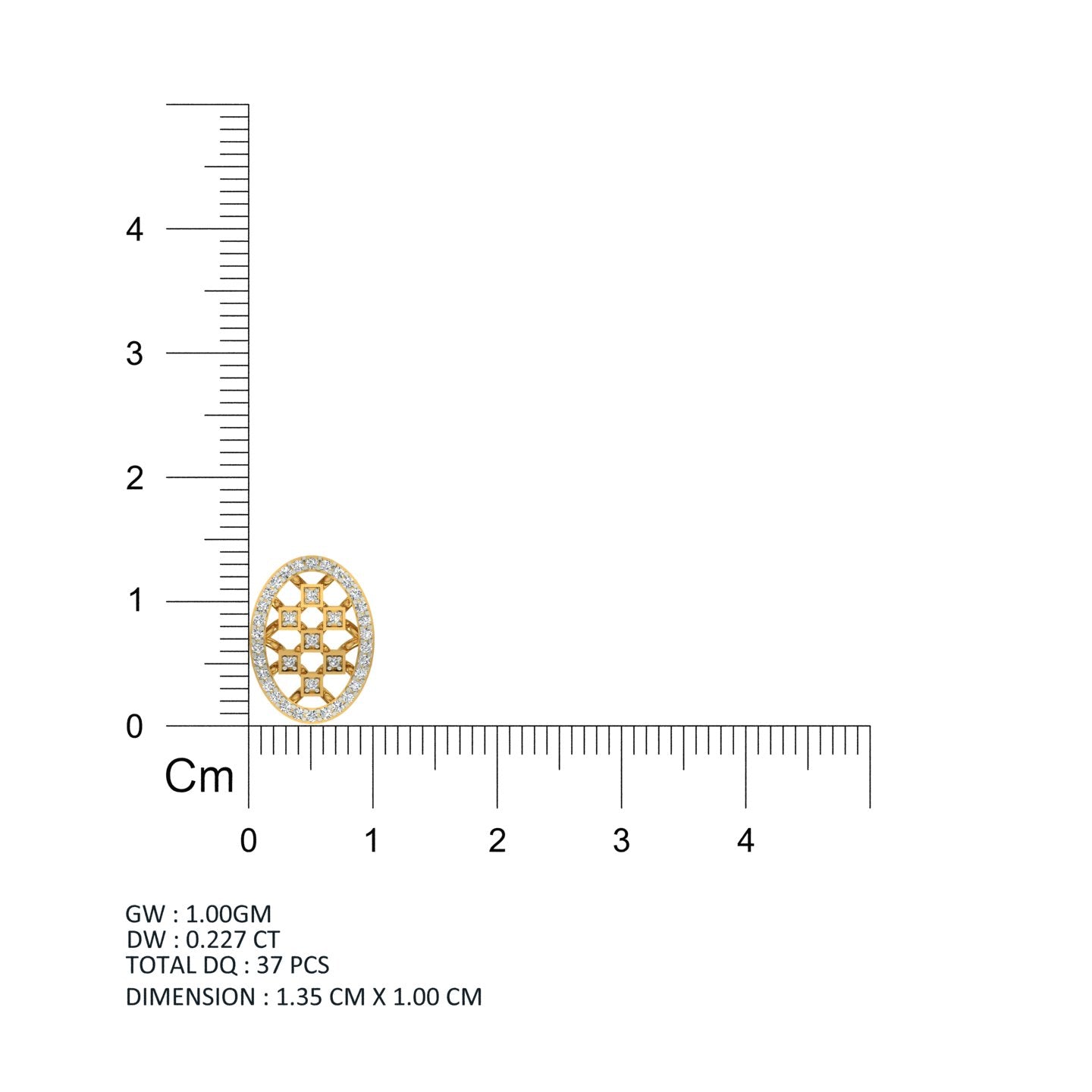 Oval Honeycomb Lattice Gold Pendant