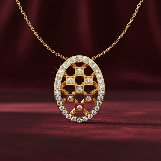 Oval Honeycomb Lattice Gold Pendant