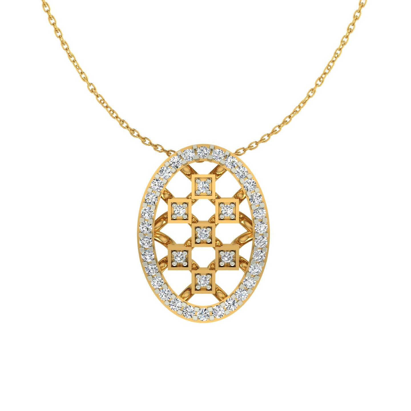 Oval Honeycomb Lattice Gold Pendant