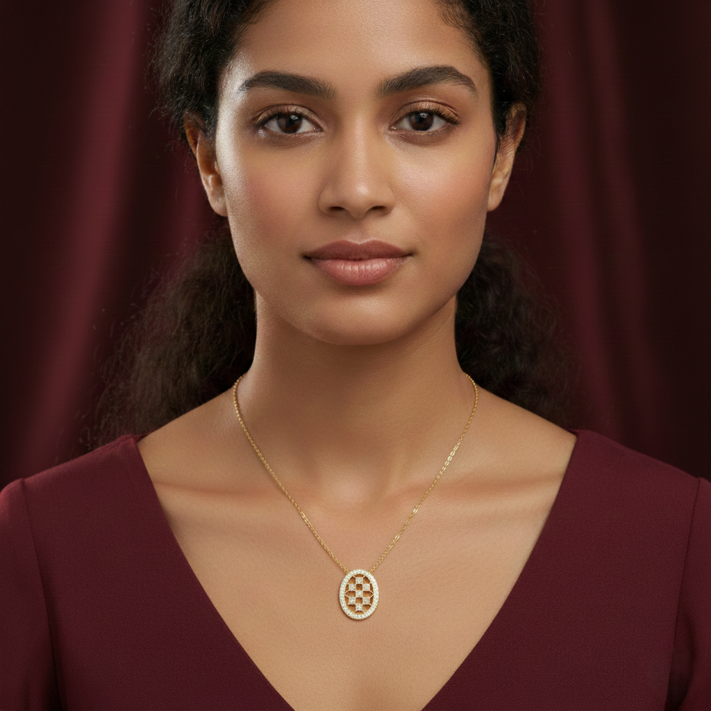 Oval Honeycomb Lattice Gold Pendant