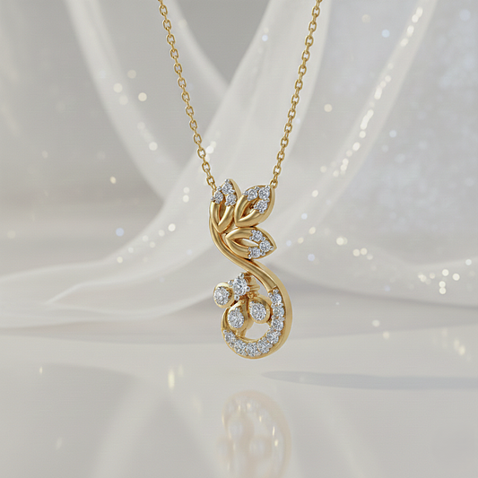 Floral Vine S-Curve Gold Pendant