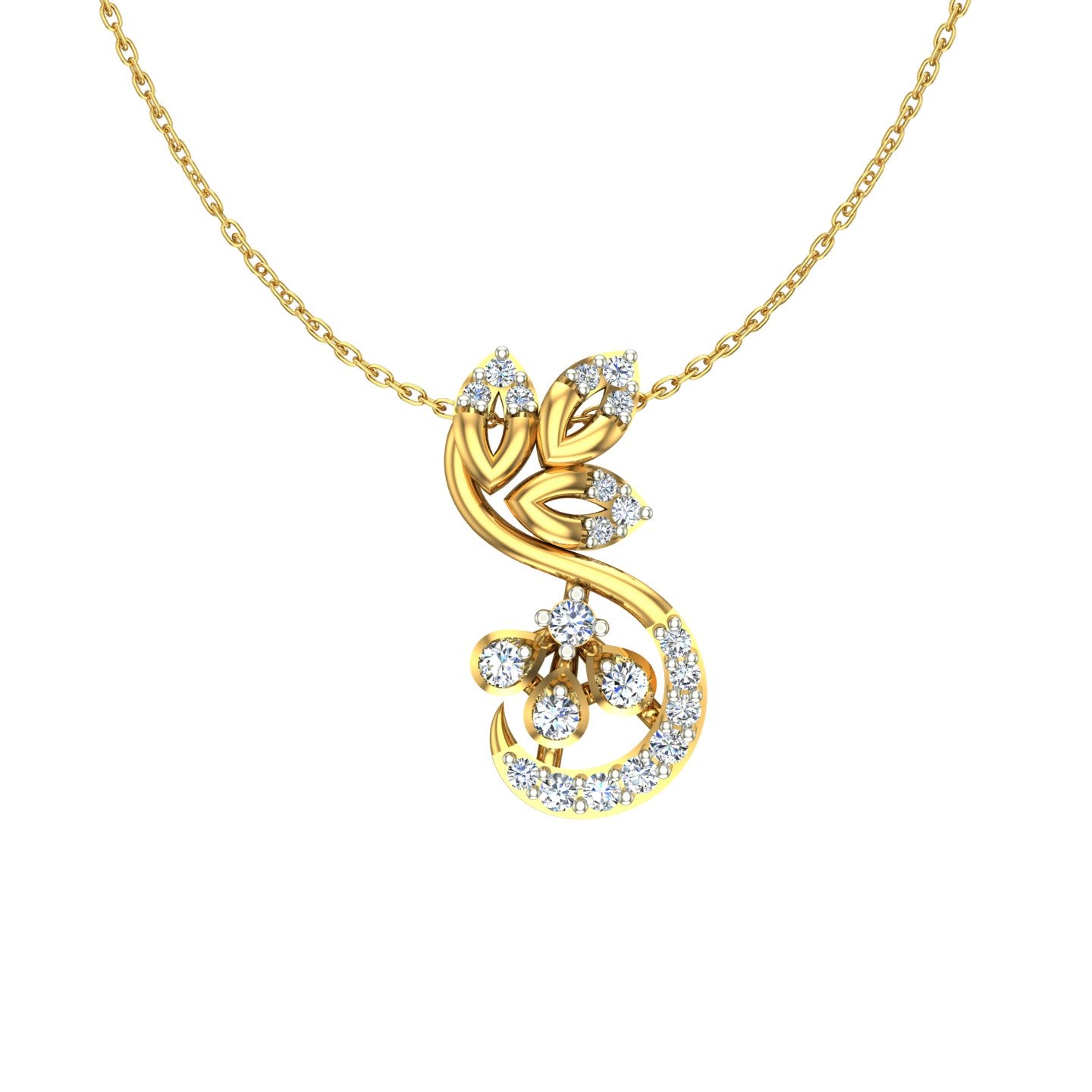 Floral Vine S-Curve Gold Pendant