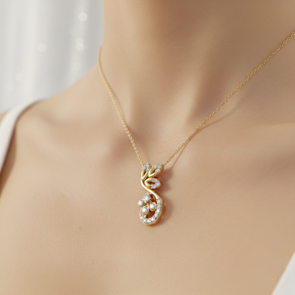 Floral Vine S-Curve Gold Pendant