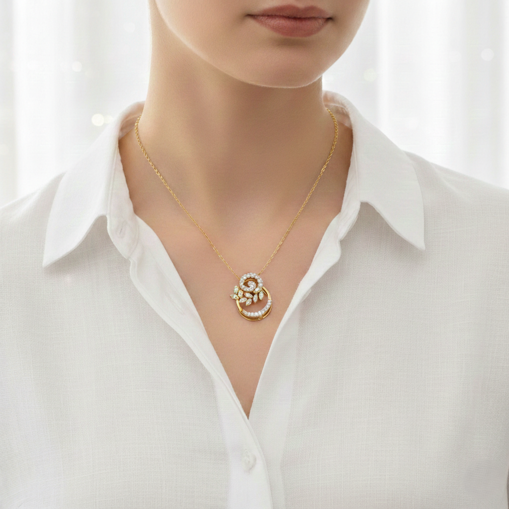 Floral Vine Loop Gold Pendant