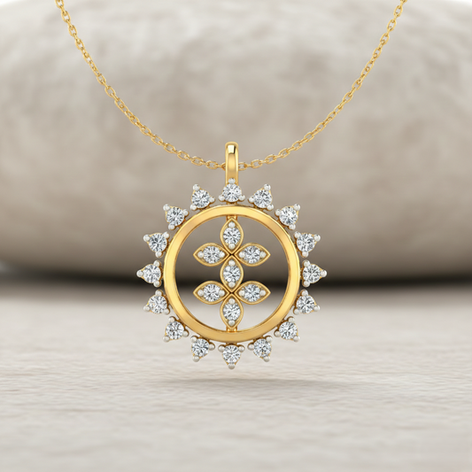 Starburst Floral Wheel Gold Pendant
