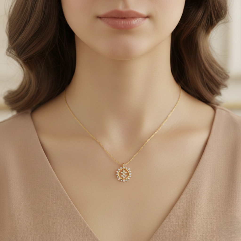 Starburst Floral Wheel Gold Pendant