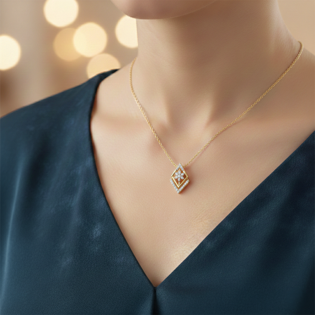 Geometric Rhombus Chevron Gold Pendant