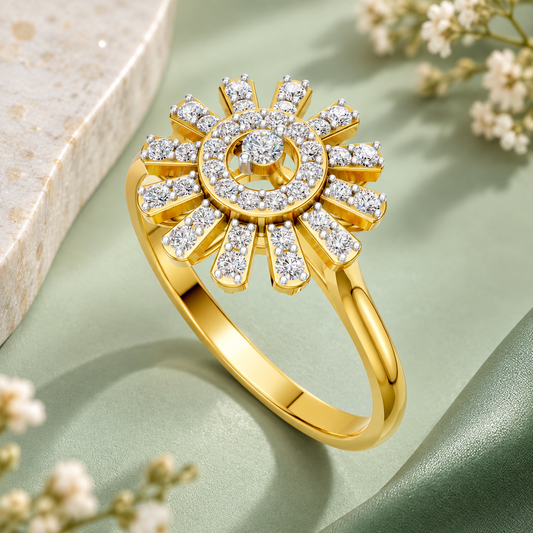 Sunburst Halo Diamond Ring