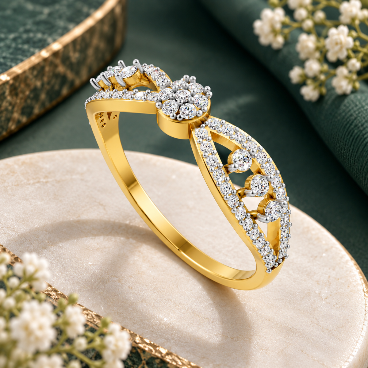 Floral Cascade Diamond Ring