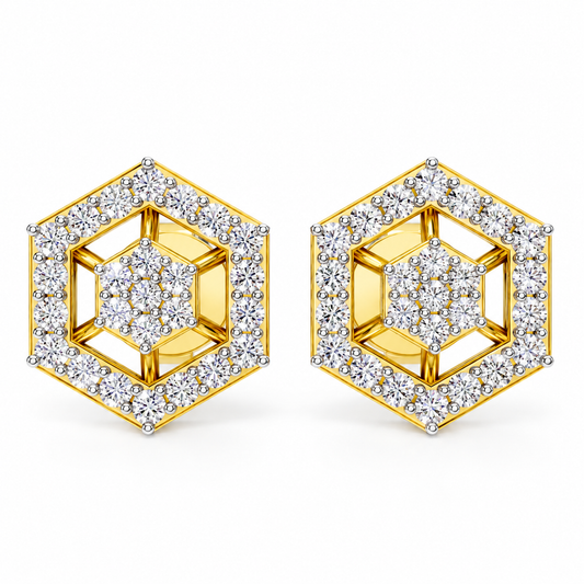 Royal Hexagon Starburst Diamond Stud Earrings