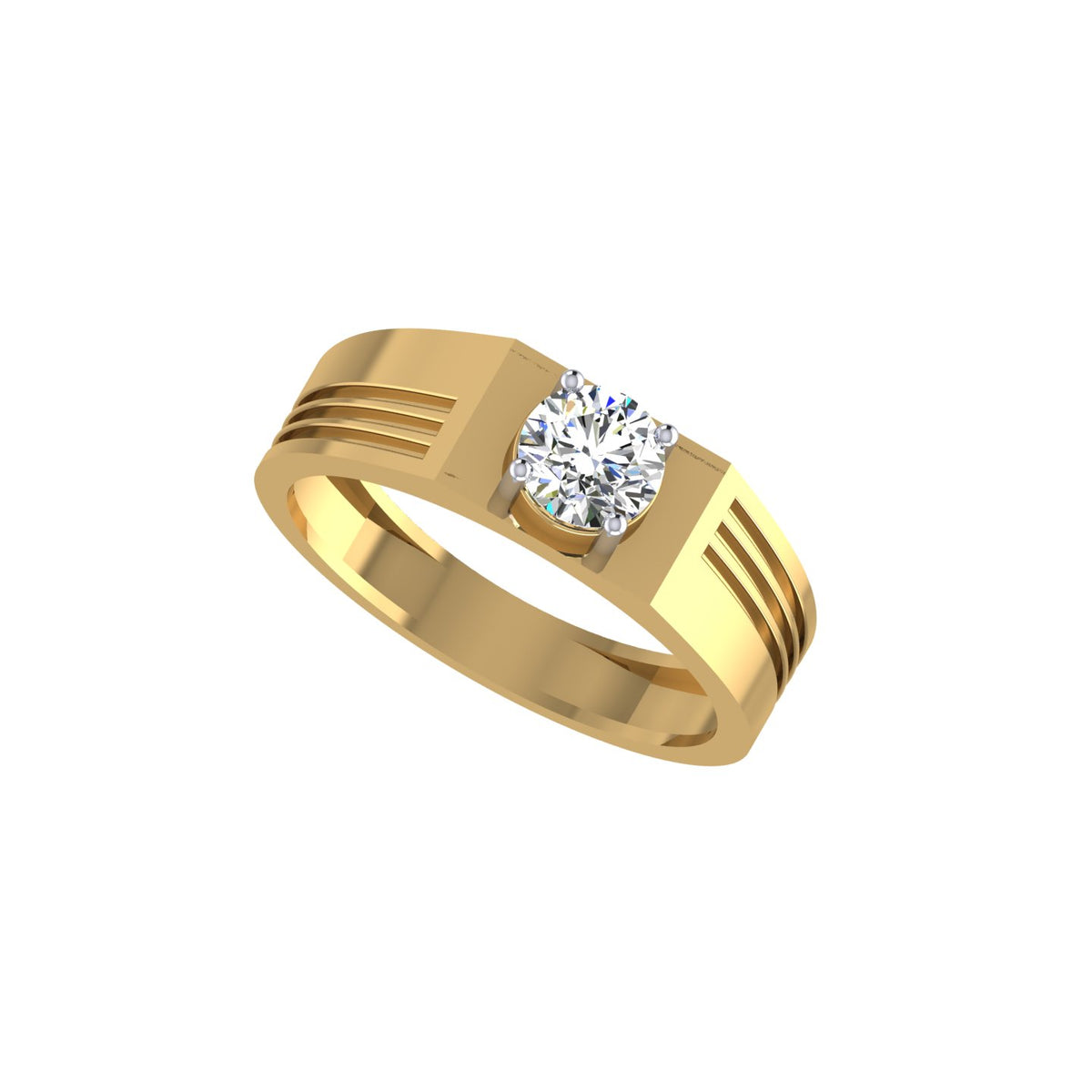 Tri-Line Crown Solitaire Gents Ring