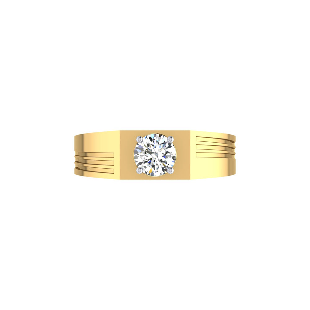 Tri-Line Crown Solitaire Gents Ring