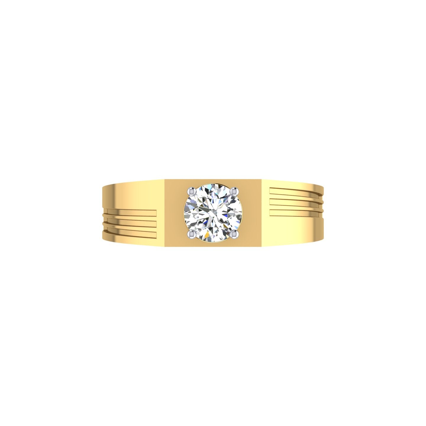Tri-Line Crown Solitaire Gents Ring