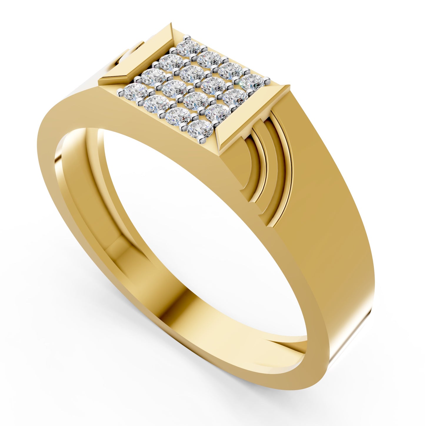 Diamond Grid Crest Gents Ring