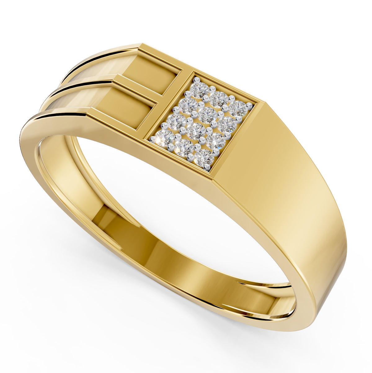 Triple Track Diamond Grid Gents Ring