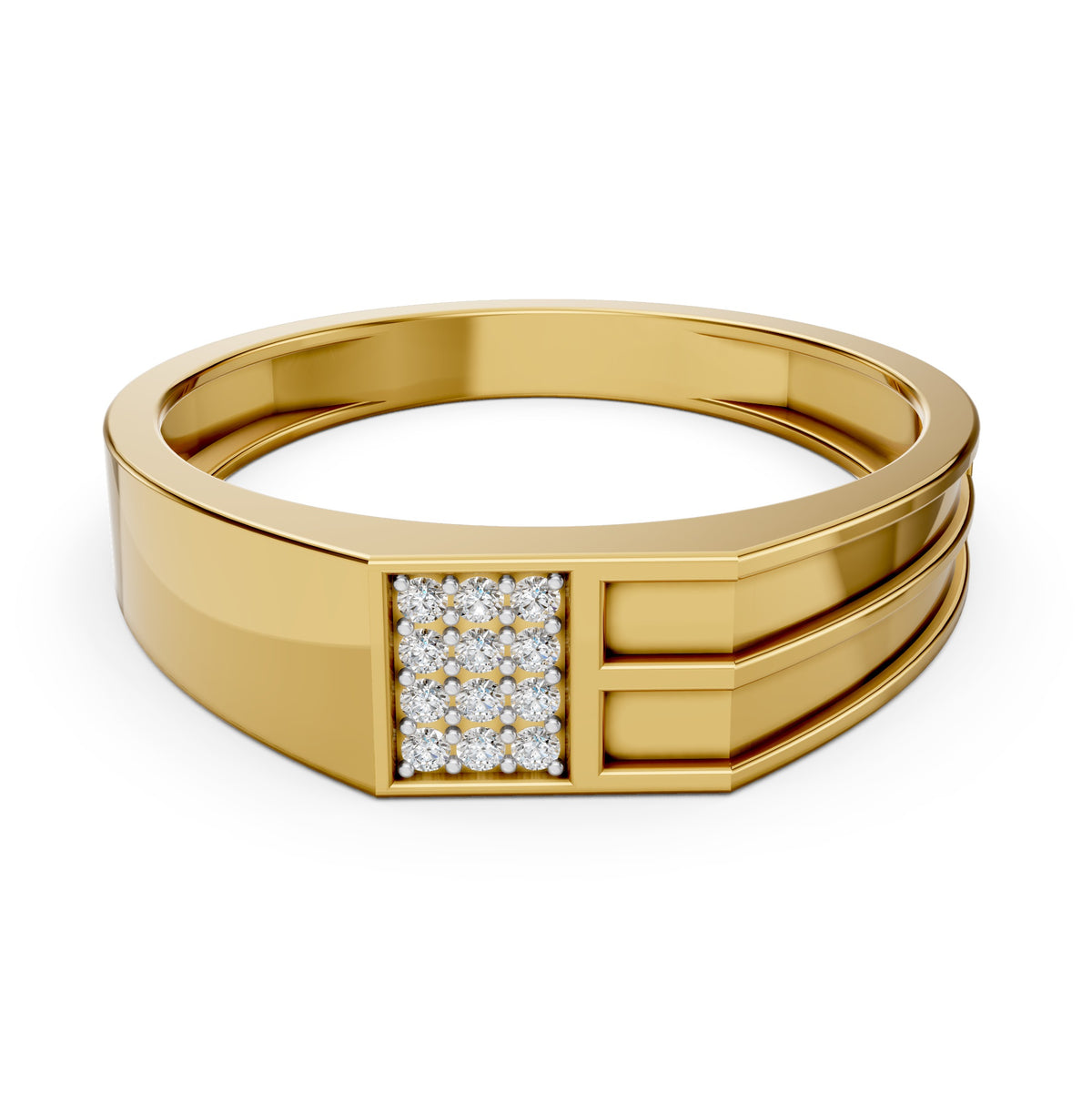 Triple Track Diamond Grid Gents Ring