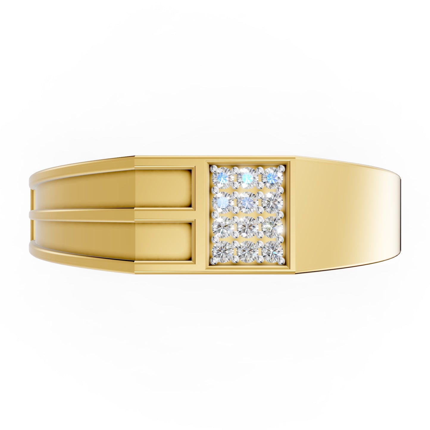 Triple Track Diamond Grid Gents Ring