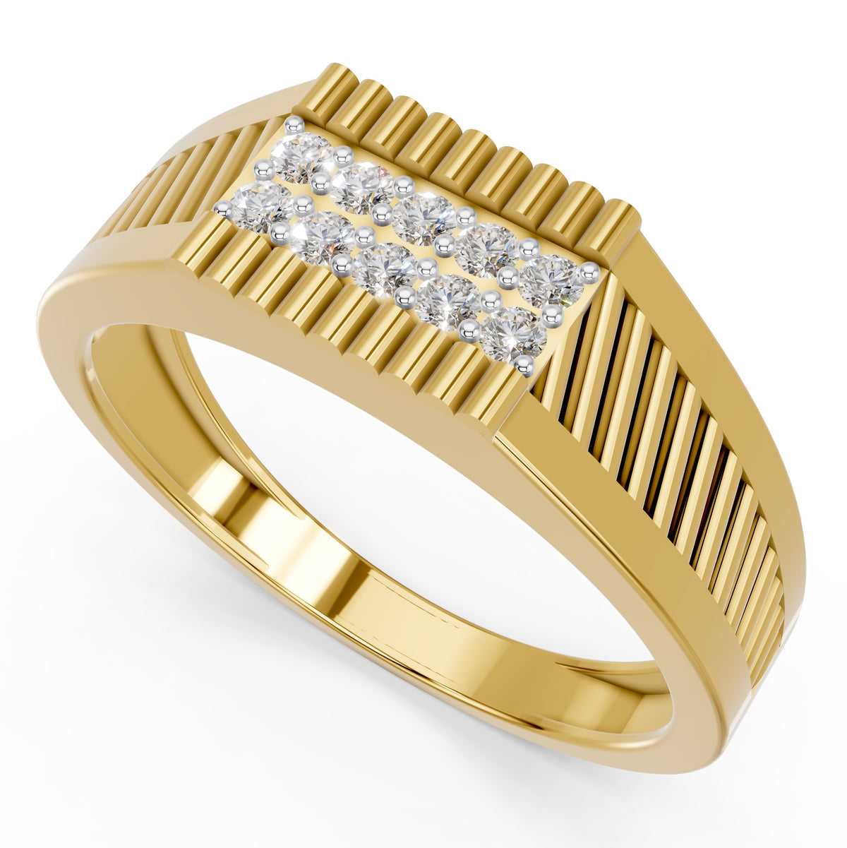 Royal Ribbed Diamond Gents Ring
