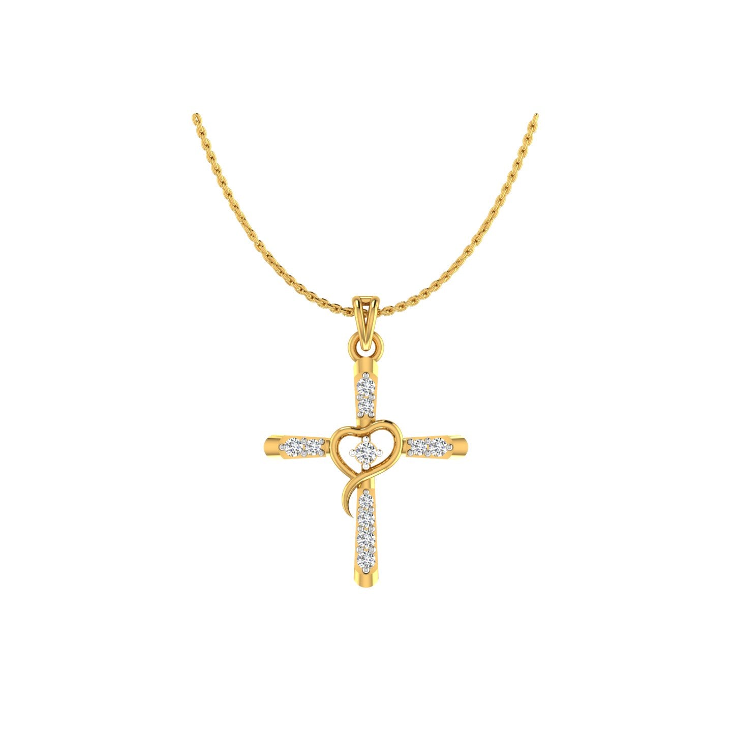 Heart Cross Gold Pendant