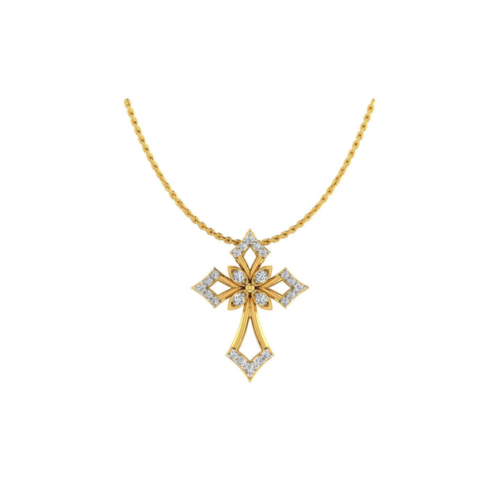 Floral Cross Gold Pendant