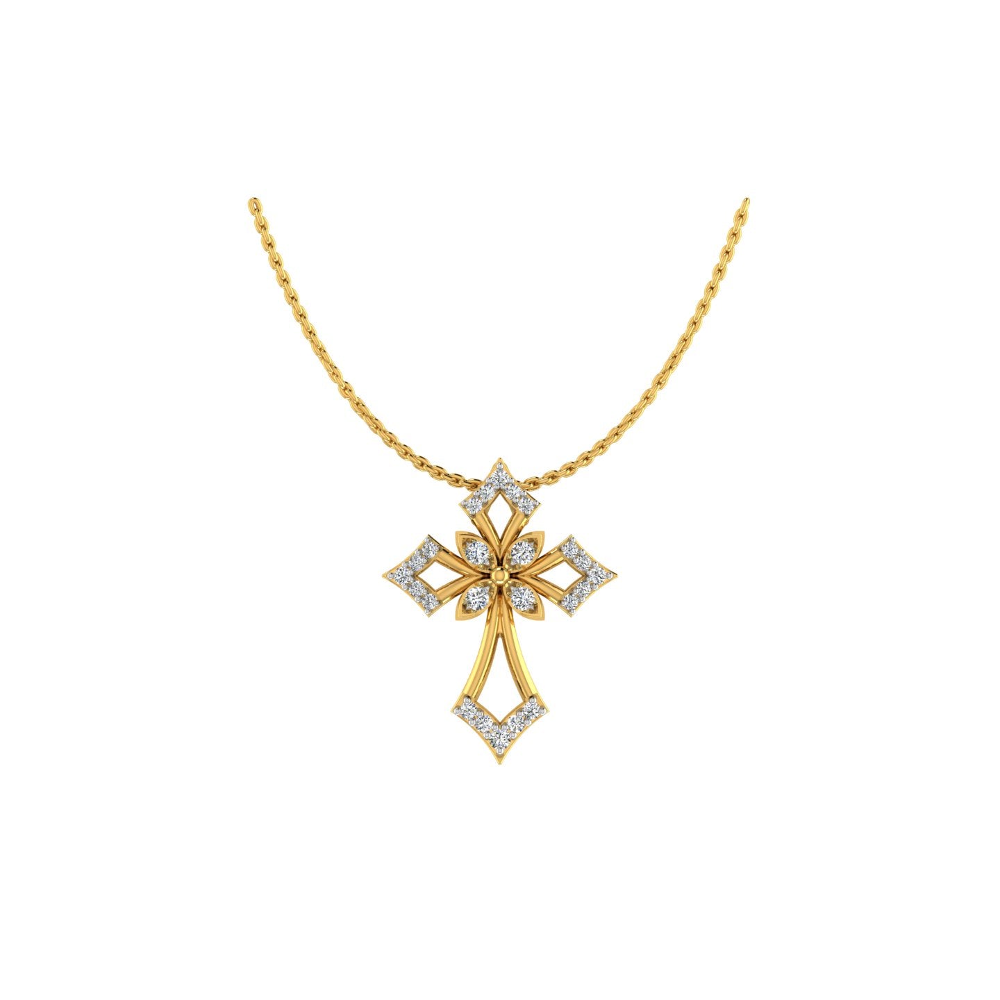 Floral Cross Gold Pendant