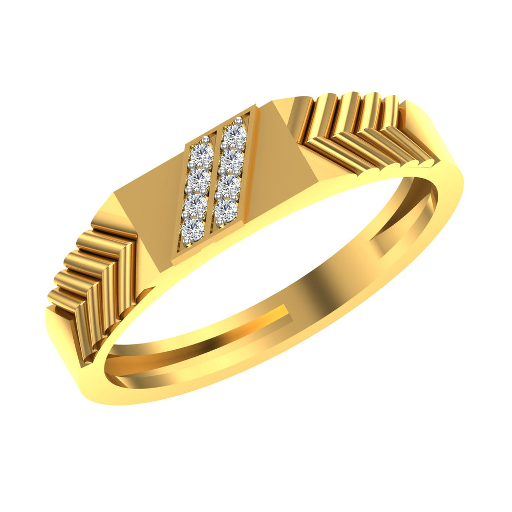 Men's diamond-studded yellow gold ring