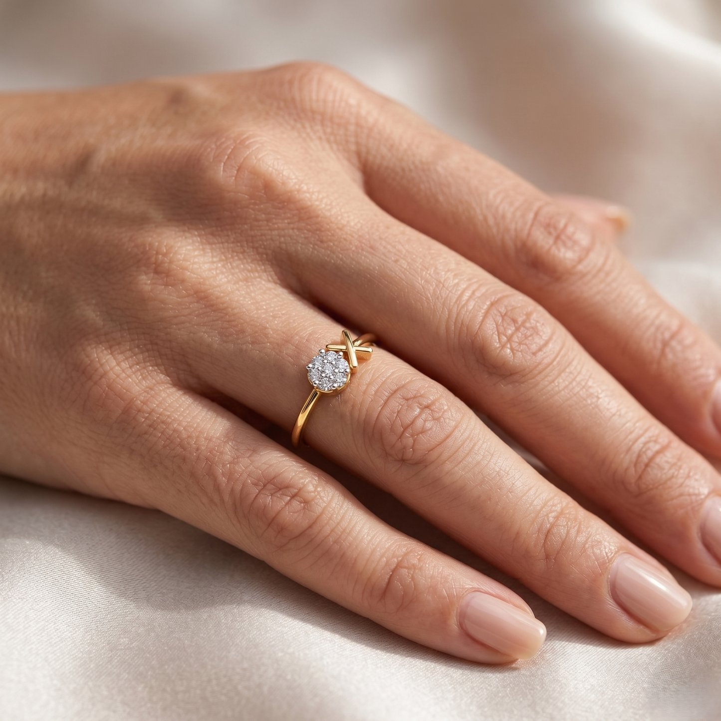 Crossed Harmony Gold & Diamond Ring